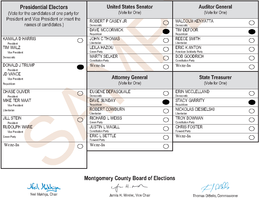 2024 General Election Sample Ballot Abington Township Rockledge